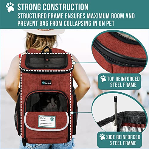 PetAmi Dog Backpack Carrier, Airline Approved 4-Way Entry Cat Backpack Carrier, Ventilated Mesh, Collapsible Pet Carrier for Small Puppy, Kitten, Hiking, Travel Car, Vet, up to 18 lbs, Red - color: Red