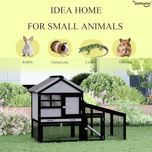Chicken coop and activity area, dual-level rabbit cage for indoor/outdoor use, accommodates 2-3 chickens. Includes ramp and leak-proof deep-draw tray. Suitable for chicks and rabbits (black) - size: 52.0"L x 20.0"W x 38.0"H