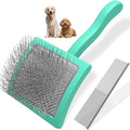 2PCS Slicker Brush for Dogs & Pet Comb,Professional Dog Grooming Brush (Goldendoodles,Poodles,Labradoodles) with Extra Long Pins to Effectively Remove Tangles, Knots and Mats (Cyan, Large) - color: Cyan, size: Large