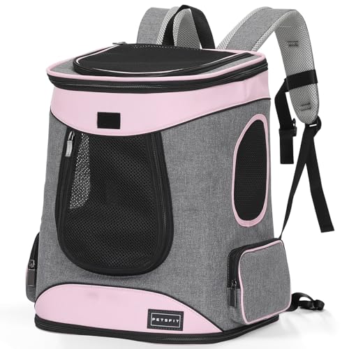 Petsfit Dog and Cat Backpack Carrier, Padded Waist Support, Up to 18 lb | 13.5 x 12.5 x 17.5 in; reinforced frame, 600D Oxford, 4 mesh panels, lockable zippers, safety tether and washable mat. - color: aPink
