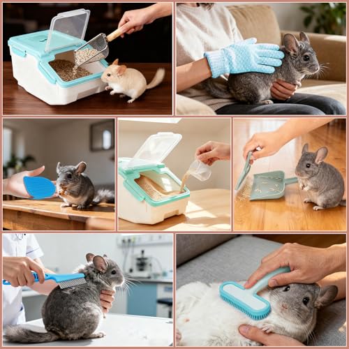 Extra Large Chinchilla Sand Bath Container Kit, Plastic Chinchilla Dust Bath House with Wash and Care Accessories, Dust Bathtub for Hamster Hedgehog Guinea Pig and Other Small Animals - color: Blue