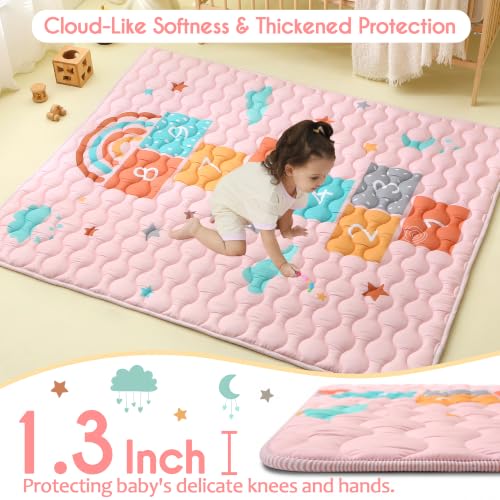 Viviland Baby Mats for Floor, 71x59 Inch Playpen Mat, Thicker & Large Soft Playmat for Baby and Toddlers Infants, Non-Slip & Machine Washable, Cloud Hopscotch - color: Cloud Hopscotch, size: 71" X 59"