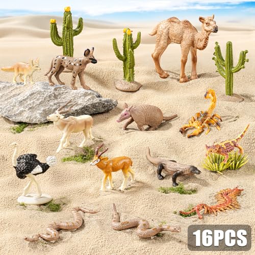 Desert Animals Toys Play Figure Cactus Toys Model for Kids 3+ | Realistic, Solid, Safe, Reptile Diorama Model Kit for Learning Projects, Cake Topper, Cupcake Topper, Birthday Party Favor