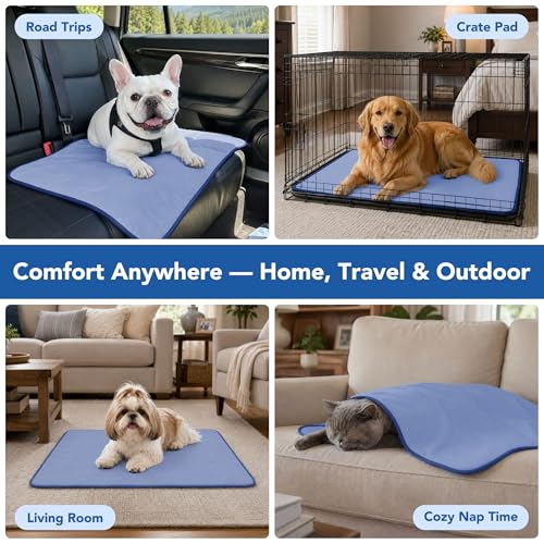 Deconovo Dog Cooling Mat, Reversible Cool-to-Touch Summer Pad with Quilted Soft Fill, Breathable Lightweight Pad for Bed/Couch/Crate, Machine Washable, Blue, 29x40 Inches - color: Blue, size: 29"W x 40"L (Pack of 1)