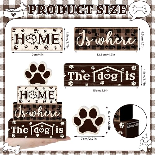 Tiered Tray Decor Set, 4 Pcs, Wooden, for Home Kitchen, Dog Paw | Rustic Distressed, Farmhouse Rustic Summer Coffee Table Centerpieces Office Decorations - style: Dog Paw