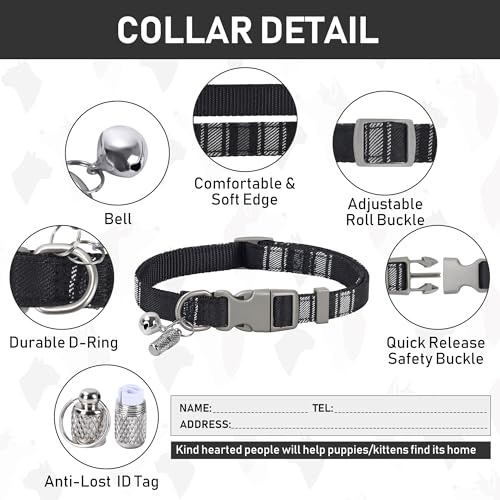 GAMUDA Small Dog Harness Collar and Leash Set, Step in No Chock No Pull Soft Mesh Adjustable Dog Vest Harnesses Plaid Reflective for Dogs Puppy Cats Kitten Rabbit (Black, XXS) - color: Black, size: XXS