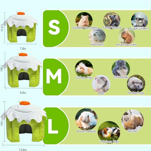 Guinea Pig Hideout, Warm Bunny House, Washable Winter Dwarf Rabbit Bed for Hamster, Chinchilla,Hedgehog, Ferret & Other Small Animals (Green-L) - color: Green, size: L：13.8 × 13.8 × 13 in （35 x 35 x 33 cm）
