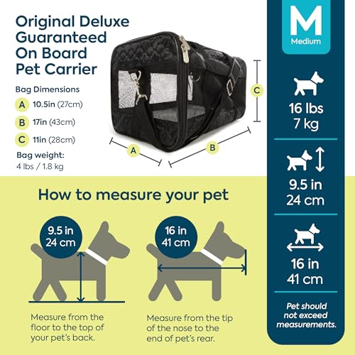 Sherpa Original Deluxe Travel Pet Carrier, Airline Approved & Guaranteed On Board - Black Lattice, Medium - color: Black Lattice, size: 17.0"L x 11.0"W x 10.5"H