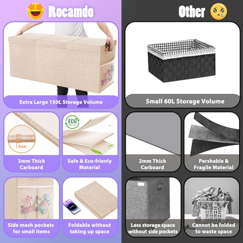 Large Toy Storage Box with Lid, Dividers, Collapsible Kids Toy Chest, Beige | Toy Box for Boys, Girls, Nursery, Bedroom, Living Room, Playroom, 40X14X16 inches - color: Extra Large Beige