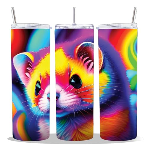 20 oz Insulated Double Wall Stainless Steel Tumbler with Spill Proof Lid and Reusable Straw, Water Bottle Coffee Cup Travel Mug, Pet Lover Mustela Mustelid Ferret (Ferret1) - color: Ferret1
