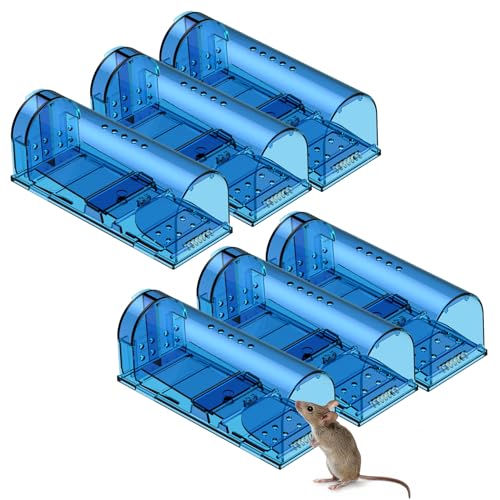 Blinc [6-Pack] Humane Mouse Trap - Catch and Release No-Kill Rodent Traps for Indoors & Outdoors - Safe for Children & Pets - Reusable Mouse Catcher for Kitchen, Pantry & Garage (Transparent Blue) - size: 6 Pack