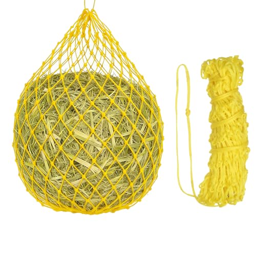 Slow Feeder Hay Net, 40" Length 2" Holes Strong Load-Bearing, Nylon Slow Feed Bag Hay Feeder, (Yellow, 1 Pcs), Intended for Horses/Goats/Trailer/Stall - color: Yellow