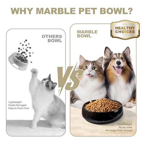 Karibiber Natural Marble Dog Bowl, 5lbs Non Slip Dog Food Bowl, Non Spill Weighted Water Bowls for Large Dogs, Durable Big Dogs Dish, Puppy Pet Bowls, Easy to Clean, Holds 6.5 Cups(Spain Black) - color: Black, size: L