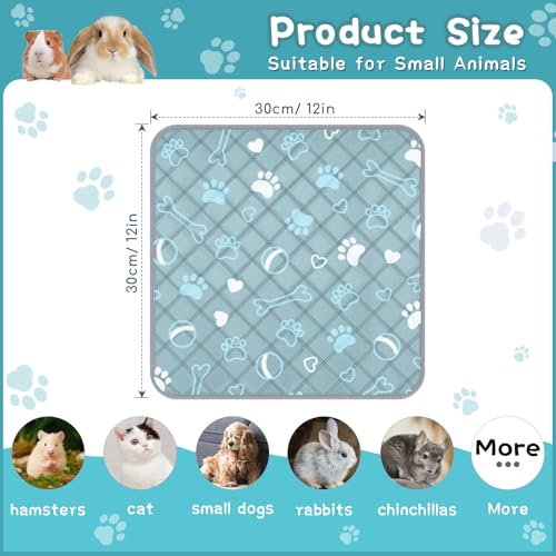 6 Packs Washable Guinea Pig Cage Liners with with Paw Print, Waterproof Guinea Pig Pee Pads Reusable Absorbent Bedding Anti Slip Mats for Small Animals Bunny Rabbit Hamster (Blue, 12 x 12in) - size: 12 x 12in / 6 Packs