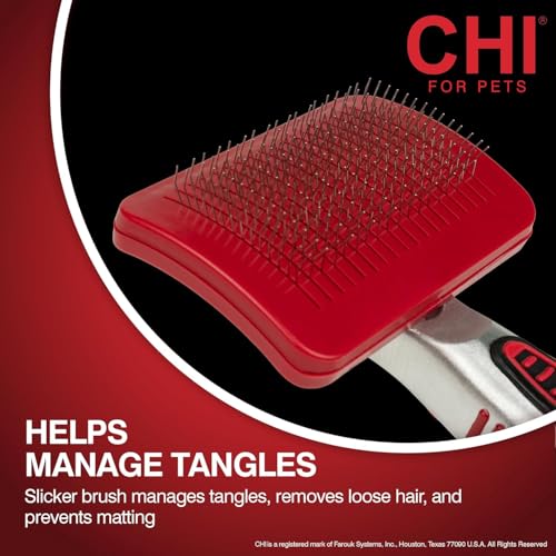 CHI for Dogs Self Cleaning Slicker Brush with Pivoting Head, Small Dog Grooming Brush for Detangling and Removing Loose Hair, Fine Wire Pins for Small Breed Dog Coats, Ergonomic Handle - 3 Pack | Pivoting head design, fine wire pins, detangles and removes