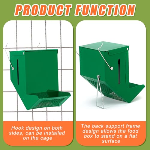 2 Pcs Rabbit Feeder for Cages Viewing Window Small Animal Food Dispenser with Lid Metal Guinea Pigs Feeders Indoor Outdoor