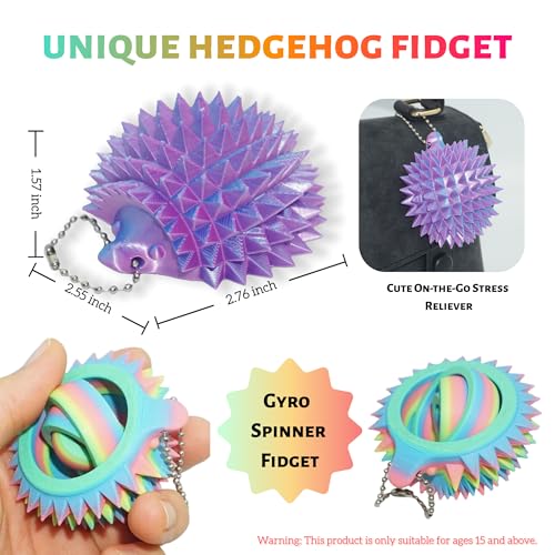 Big Ouchies Fidget Spike Hedgehog-Pain Stim Fidget Hard Spiky Fidget | Light Purple-blue, 3D Printed Hard Spiky Spinner Fidget for Stress Relief, Hedgehog-Shaped Keychains for Women, Stim Sensory - color: Light Purple-blue Gradient