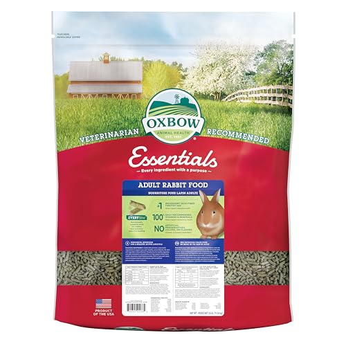 Oxbow Essentials Adult Rabbit Food, Timothy Hay Rabbit Pellets, USA, 25 lb | Bunny Food for Adult Rabbits, Made with High Fiber Oxbow Hay, Vitamins & Minerals, Uniform, Prevents Selective Feeding - size: 25 Pound (Pack of 1)