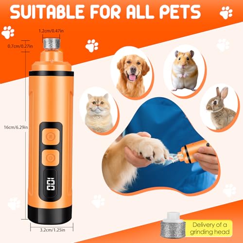 Dog Nail Grinder Electric Powerful 3 Speeds Dog Nail Clippers with Lights Quiet Cat Nail Clipper Painless Care Trimmers Tools for Small Medium Large Dogs and Cats（Orange） - color: Orange