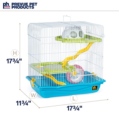 Prevue Pet Products Hamster Medium Haven - Multi-Level Small Animal Cage with Platforms, Ramps, Hideaway & Exercise Wheel, Indoor Habitat for Hamsters, Gerbils & Mice - Blue