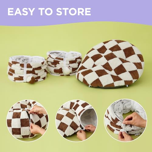 Lesure Donut Cute Jacquard Large Cat Tunnel Bed Kitten Toys for Dog Bunny | 39.5x39.5x10in,Round Large Cat Bed Tube for Multi Kittens,Pet Peekaboo Cave Toy,Spiral Hideaway,Washable Cushion,Brown Checks - color: Brown Checks, size: large (39.5"L x 39.5"W x