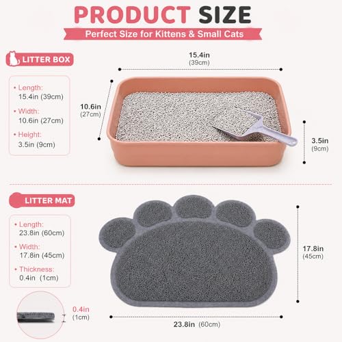 Kitten Litter Box Starter Kit with Mat, All-in-One Starter Kit for Kittens & Small Cats, Anti-Tracking Litter Mat, Easy Clean, Includes Scoop & Toys, Compact Size (PinkScoop Set) - color: PinkScoop Set