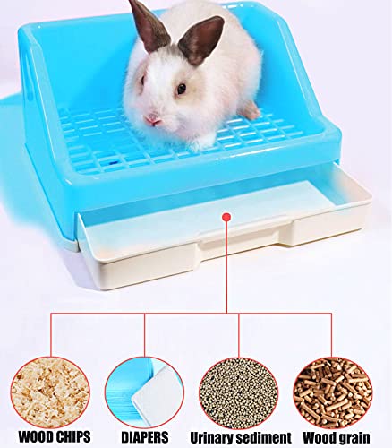 kathson Rabbit Litter Box Trainer Small Animal Potty Corner Toilet with Drawer Pet Cage Pan Litter Bedding Box for Adult Guinea Pig Hamster Bunny Ferret Galesaur Mouse Squirrel (Blue) - color: Blue