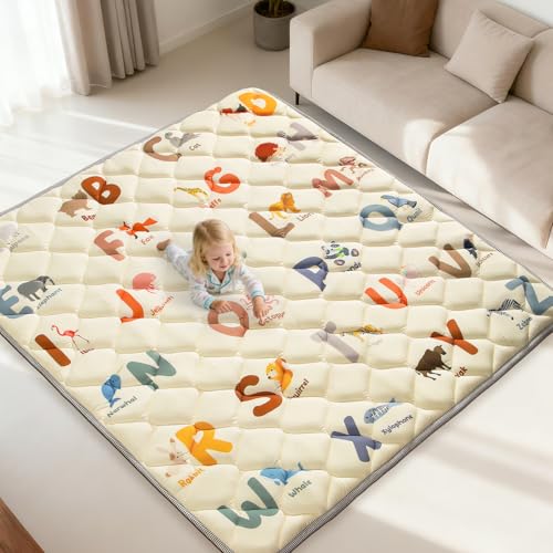 Omzer 64x64 Baby Play Mat for Floor, Playpen Mat for Toddlers Infants | Animal Alphabet Design, Safe Non-Slip Base, Extra Thick Soft Foam, Machine Washable, Foldable, Fits Playpen&Outdoor - size: 64"×64"