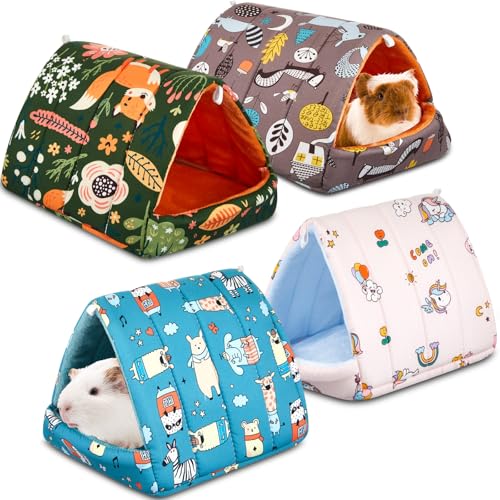 Cinnvoice 4 Pcs Guinea Pig Hideout, Guinea Pig Bed Tunnel, Rabbit Washable Small House Cage Accessories for Bunny Hedgehog Mouse Chinchillas Hamsters Ferrets Bearded Dragons Rats(Forest,7.9 in) - size: 7.9 in, style: Forest