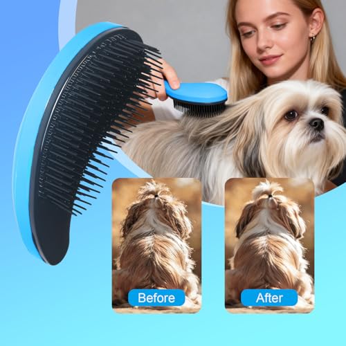 Small Dog Brush, Skin-friendly Soft Bristles (Blue) | Puppy Hair Brush, Massage and Bath Supplies, Pet Grooming Tool for Teddy, Yorkies, Maltese, Shih Tzu, Chihuahua - color: Blue