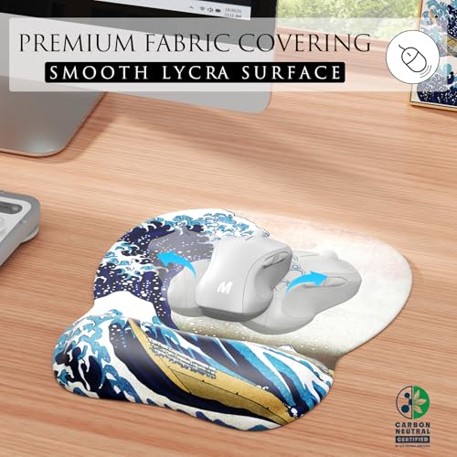 MROCO Ergonomic Mouse Pad with Gel Wrist Rest, 9.4 x 8.1 in, Great Wave | Ergonomic Shape Design, Multiple Pattern Options, Gel Wrist Comfort, Smooth Lycra Surface, Non-Slip PU Base - color: Great Wave