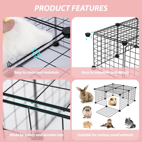 Guinea Pig Cages with Door and Top, 25x25x12inch Small Animal Cage, 12pcs Metal Grid Panels Small Animal Playpen, Expandable Cage for Guinea Pigs, Rabbits, Hamsters and Hedgehogs, Kitten - color: 12pcs