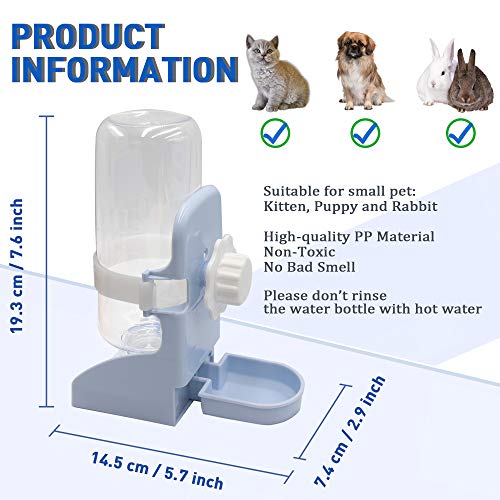 Rabbit Water Bottle Suspension Water Dispenser for Mini Pet Bunny Guinea Pig Chinchilla, 500ml Automatic Water Bottle by Gravity Flow Supply, Prevent Overflow, BPA Free (Blue)