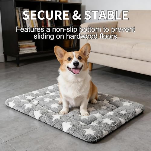 Dog Crate Mat, 4 Piece Reversible Pet Bed, Polyester, Machine Washable, Small Dogs & Cats, Rectangular (Gray Star, 24" L x 18" W x 1.5" Th) - color: Grey Star-4pcs, size: 24"L*18"W*1.5"Th