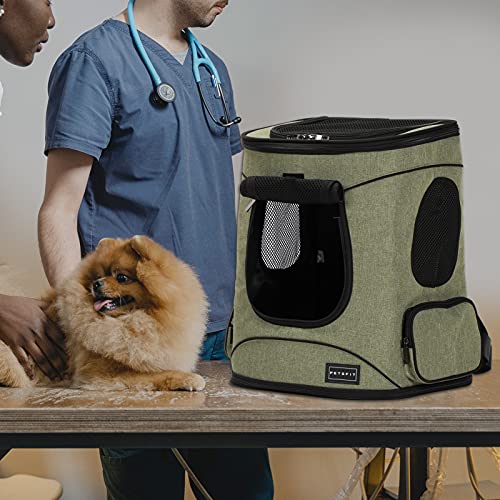 Petsfit Dog and Cat Backpack Carrier, Padded Waist Support, Up to 18 lb | 13.5 x 12.5 x 17.5 in; reinforced frame, 600D Oxford, 4 mesh panels, lockable zippers, safety tether and washable mat. - color: AGreen