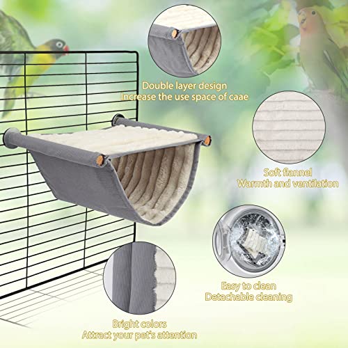 BWOGUE Bird Nest Bed Hanging Hammock, Parakeet Bed for Cage, Cockatiel Bed | Warm Fleece Snuggle Hut, Double-Layer Comfort, Wooden Perch Setup, Washable Hammock - color: Grey, size: Medium (9"x7.2")