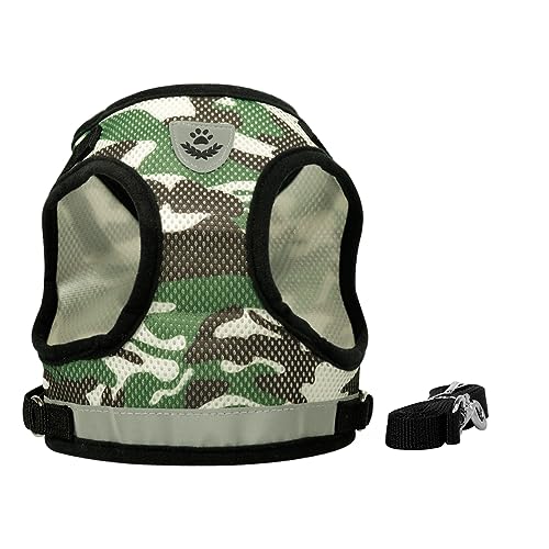 FEimaX Dog Harness and Leash Set for Walking, Soft Mesh Adjustable Easy Control Lightweight Cat Vest Harnesses with Reflective Strips, Escape Proof Small Dogs Cats Vests - color: Camouflage, size: Medium