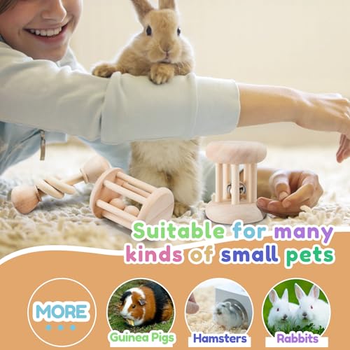 AOWPFVV Wooden Bunny Toys,Safe Rabbit Toys for Guinea Pigs,Small Animals | Teeth Grinding,Enrichment,Boredom Breaker,Chew Toys for Chinchillas,Hamster,Rats Indoor&Outdoor