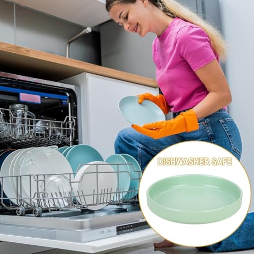 Shallow Elevated Cat Bowls with Bamboo Stand, 6.1 Inch Wide Ceramic Cat Dish Whisker Friendly, 2 Pack Pet Food and Water Plates - color: Mint Green elevated