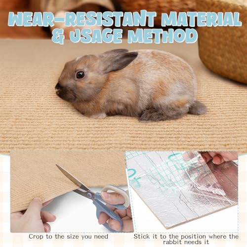 Rabbit Scratch Pad 3.28FT Self Adhesive Cuttable Rabbit Scratching Pad with Seagrass Sweet Bamboo Stick Biting Toys and Sticky Dot Stickers, Claws and Teeth Care Animal Scratching Mats for Pet Cages