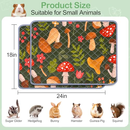 Unicorn Catcher 2 Pack Washable Guinea Pig Cage Liner, Waterproof Bedding | Reusable Absorbent Bedding For Rabbits, Hamsters, And Hedgehogs With A Leak-Proof Design To Keep Cages Dry And Clean - color: Mushrooms, size: 24X18in