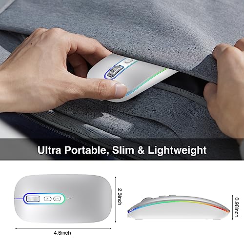 cimetech Rechargeable Wireless Mouse, Dual Mode Mouse-Silver | 2.4G & BT Slim Mouse for MacBook,Silent Click, 1600 DPI for Office Travel Mac Air Pro/PC/Laptop/Computer - color: Silver