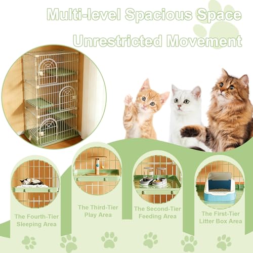 Large 3-Tier Cat Cage Indoor, DlY Catio & Outdoor Cat Enclosure Playpen, Sturdy Multi-Level Cat Crate Kennel with Escape-Proof Spacing for Kittens & Small Animals - color: Green, size: Three-Tier52.5"