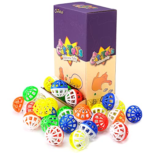 CHIWAVA 45PCS 1.6'' Cat Toy Ball with Bell Plastic Lattice Jingle Balls | Kitten Chases Pounce Rattle Toys, Assorted Color, Lightweight Interactive Indoor Exercise Play for Cats