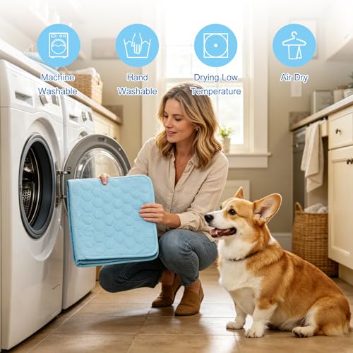 Cooling Mat for Dogs & Cats, Thick Breathable Dog Cooling Mat Q-MAX>0.45 | Chill Cool Fiber Dog Cooling Bed with Non-Slip Base, Non-Toxic Foldable Washable Crate Kennel Pad for Indoor & Outdoor Use - size: 18“*24”(Small)
