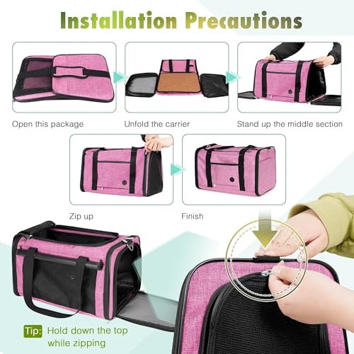 YUDODO 25lbs Cat Carrier Lightproof Soft Sided Pet Carrier for Large Cat | Airline Approved, Lightproof Breathable Design, Side Pockets, Durable Mesh, Foldable and Portable, Pink - color: Pink