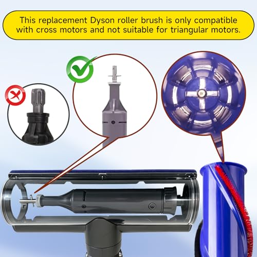 For Dyson V6 Replacement Parts: Brush Roller For Dyson V6 Roller Brush Replacement Animal Absolute Cordless Vacuum Attachments, Part No. 966821-01, 966084-01 (4-Prong, tip is 45mm)