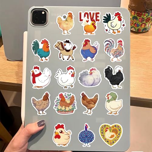 50Pcs Cute Chicken Stickers, Funny Farm Animal Waterproof Vinyl Stickers, Aesthetic Chicken Decals for Water Bottles Laptop Skateboard Journal, Cup, Farm Party Favors for Kids Teens - color: Chicken-1