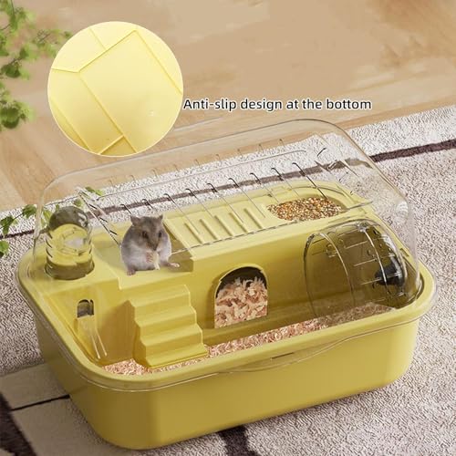Hamiledyi Dwarf Hamster Cage Clear Plastic Small Hamster Cage Portable Carrier with Water Bottle Exercise Wheel Bathtub Box Set Toy for Dwarf Baby Hamster (Yellow) - color: Yellow