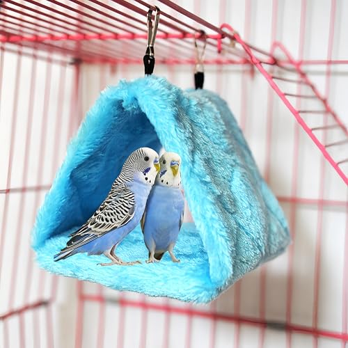 2 Pack Warm Bird Nest House Bed Hanging Hammock Sleeping Bed Plush Hanging Snuggle Cave Happy Hut for Pet Parrot Cockatiel Cockatoo Parakeet Conure African Grey Macaw (Blue&Pink) - color: Blue and Pink